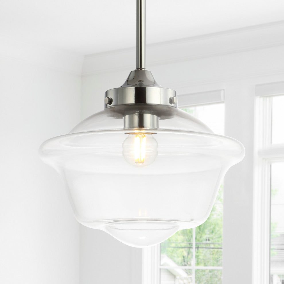 Kurtz Adjustable Drop Metal/Glass LED Pendant, Chrome, 9.5"w