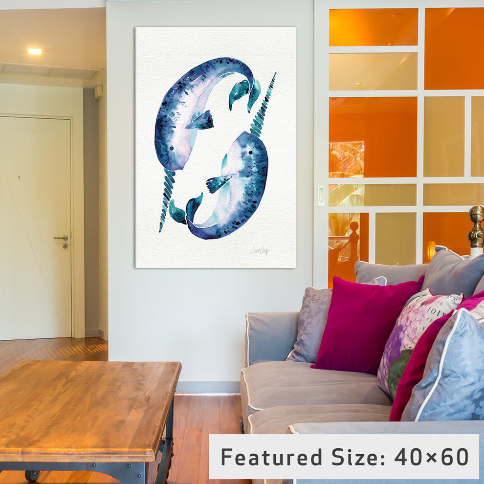 "Blue Narwhals Artprint" by Cat Coquillette, 40x26x1.5