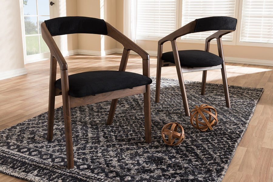 Wendy Black Velvet and Walnut Medium Browning Dining Chair, Set of 2
