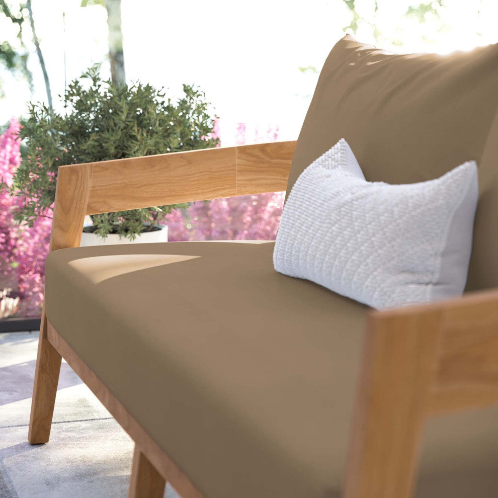 Lounge Loveseat Sofa, Brown Natural, Teak Wood, Modern, Outdoor Hospitality