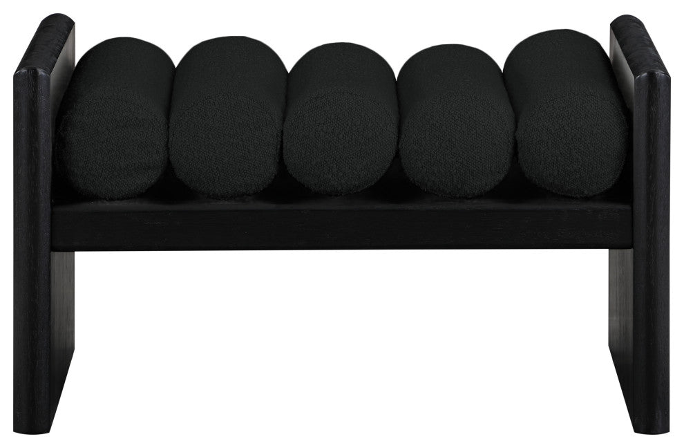 Waverly Boucle Fabric Upholstered Bench, Black, 32" Wide, Black Finish