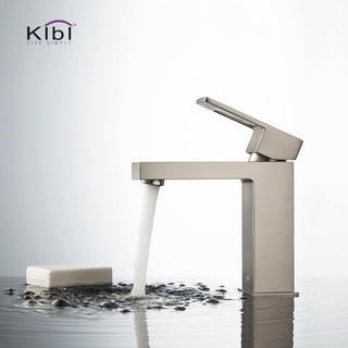 Cubic Single Hole Bathroom Faucet KBF1002, Brush Nickel, with Drain