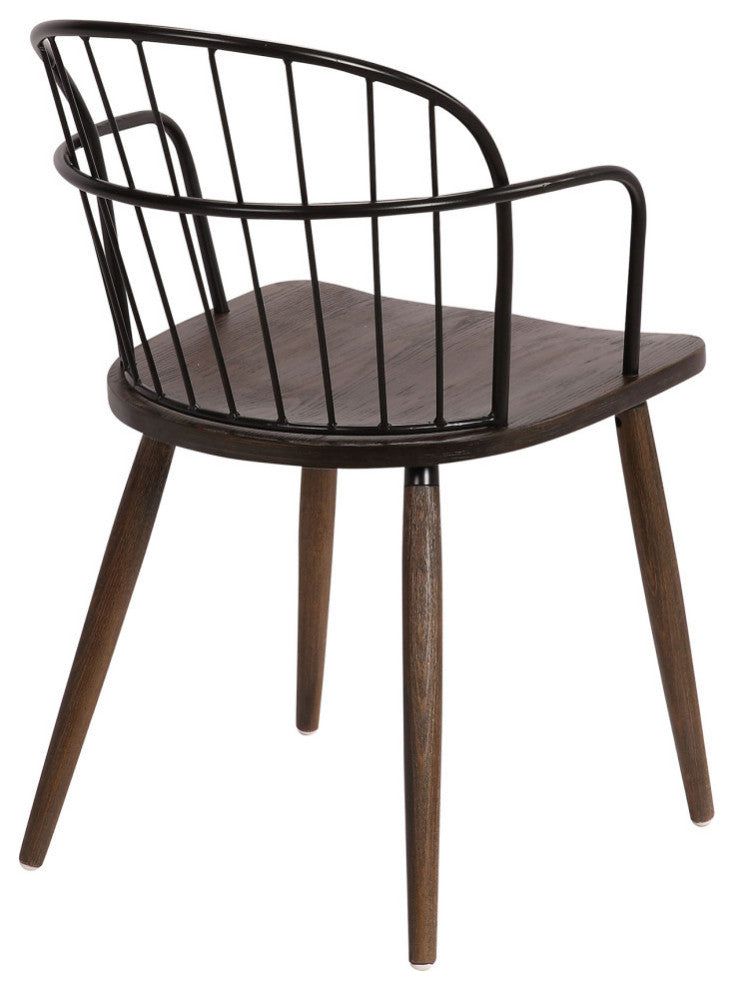 Bradley Steel Side Chair in Black  Finish and Black Brushed Wood, Walnut