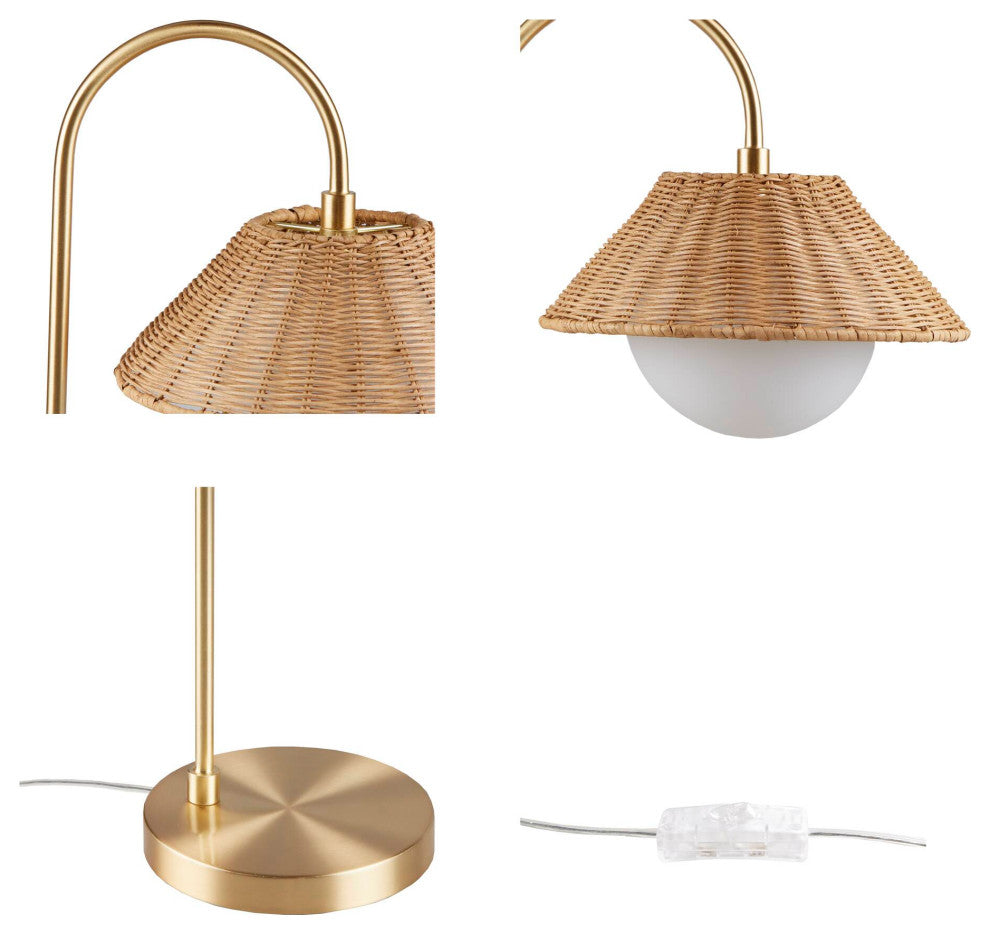 INK+IVY Laguna Rattan Weave Shade Table Lamp, Gold/Natural