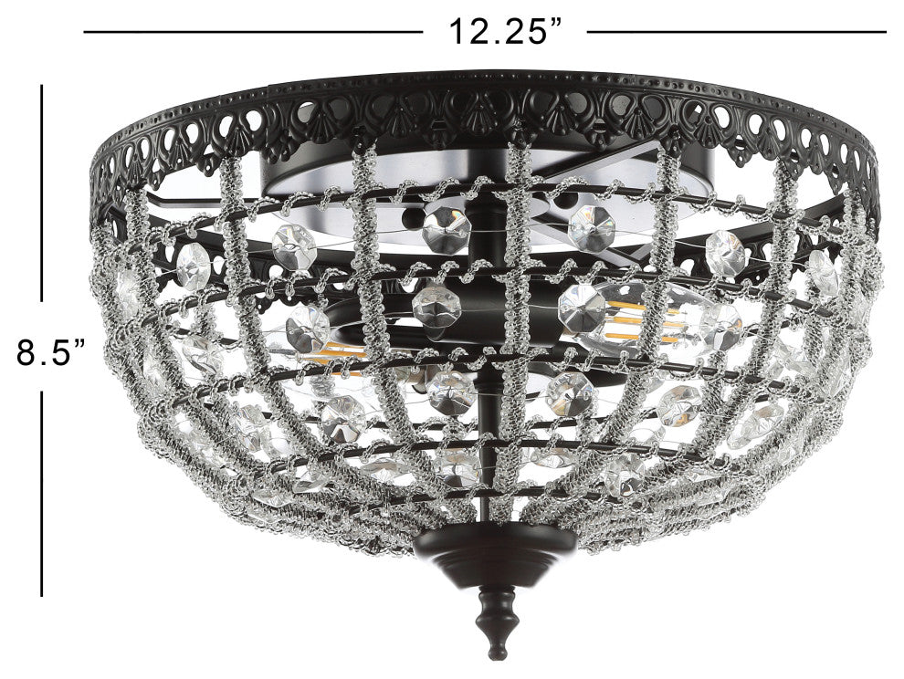 Anita 12" Low-Ceiling Metal and Acrylic LED Flush Mount, Black and Clear