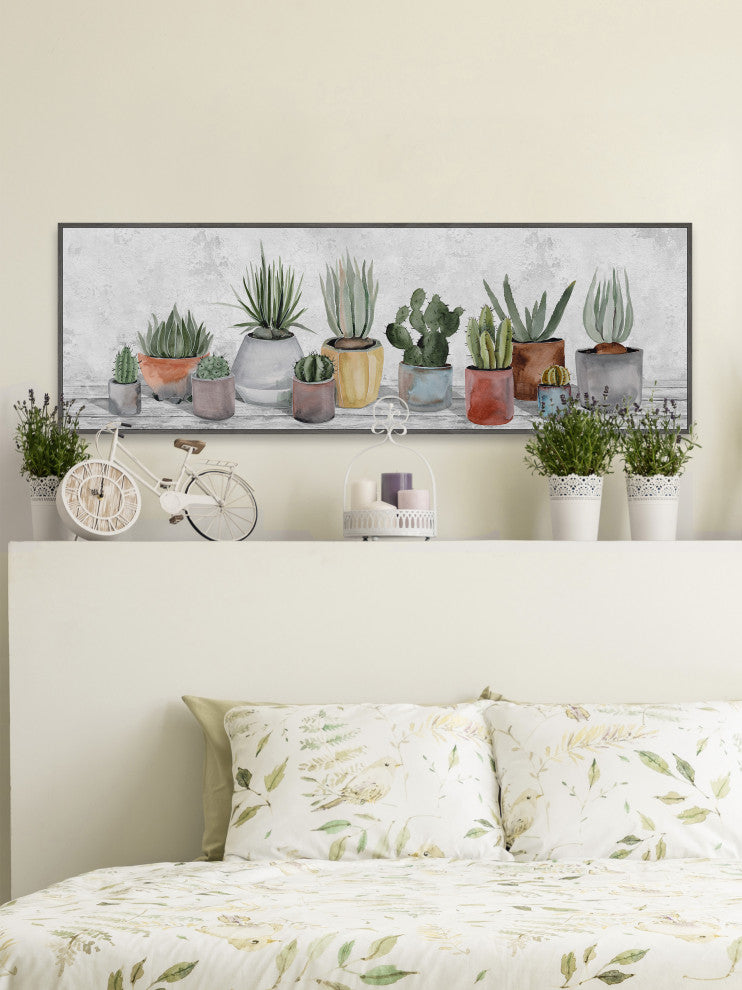 "Colored Plant Pots" Floater Framed Painting Print on Canvas