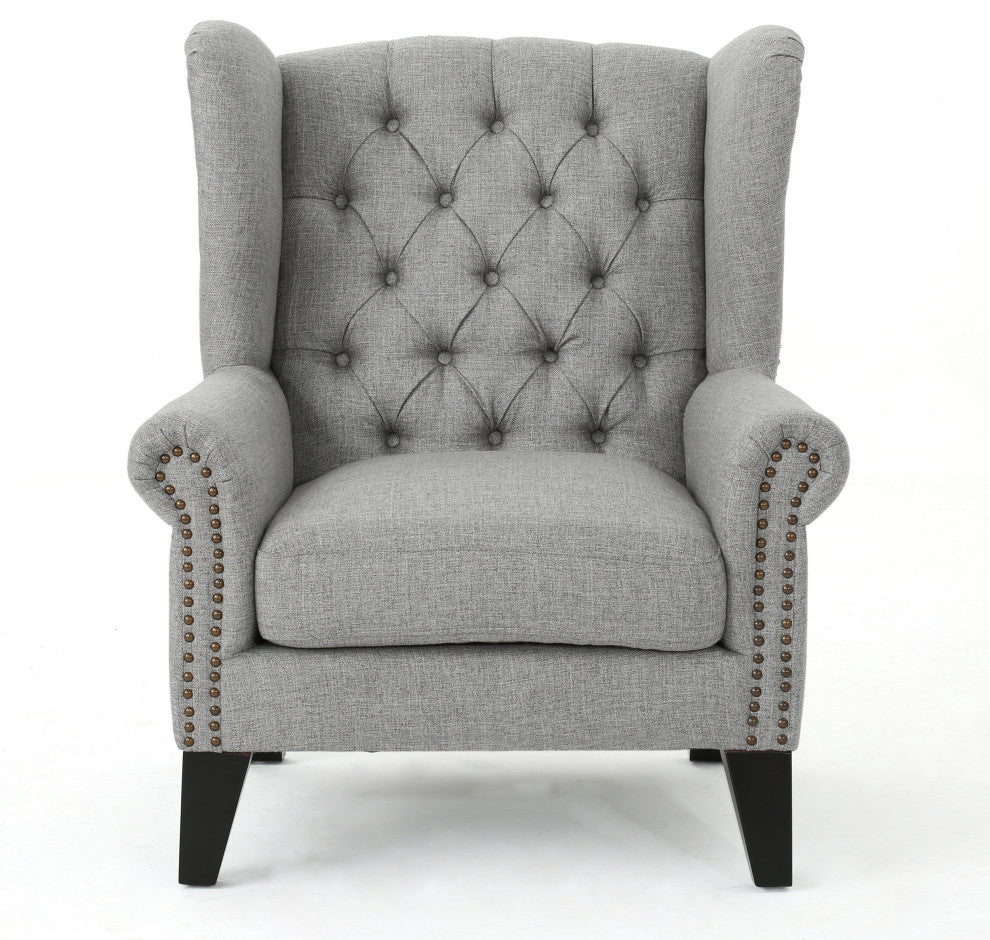 GDF Studio Lainie Traditional Tufted Winged Fabric Accent Chair, Gray