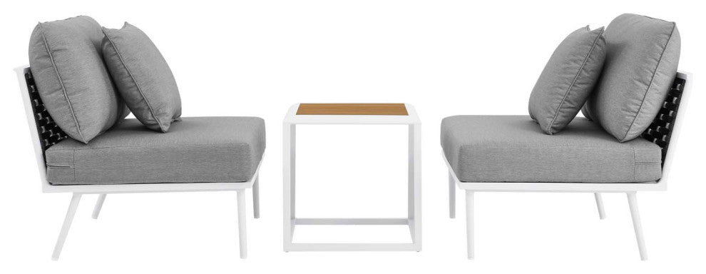 Stance 3 Piece Outdoor Patio Aluminum Outdoor Patio Aluminum Set, White Gray