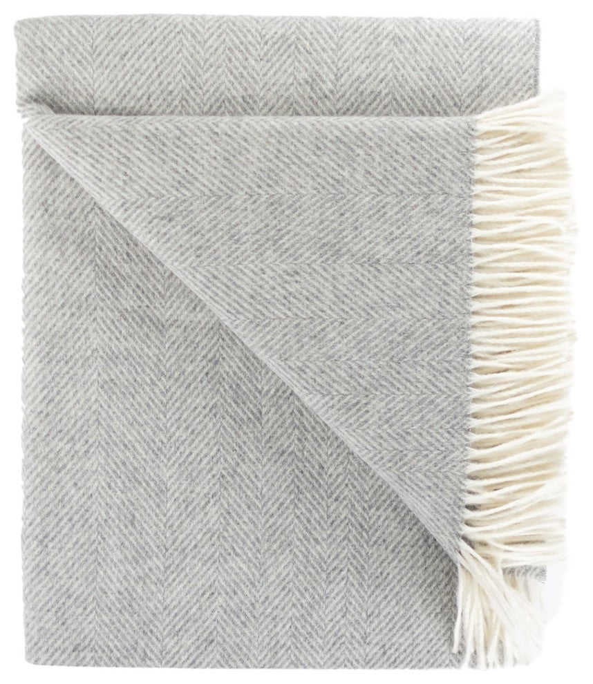 Southamption Home Merino Wool Herringbone Throw, Silver