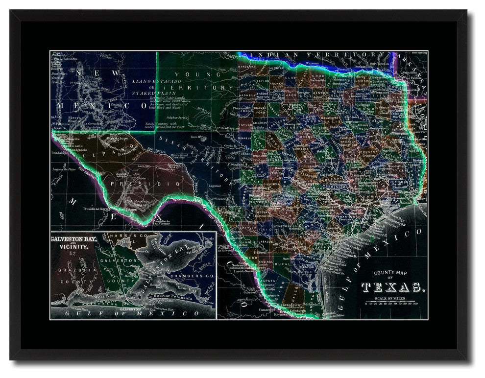 Texas Colorful Texas Vintage Vivid Color Map Canvas, 28