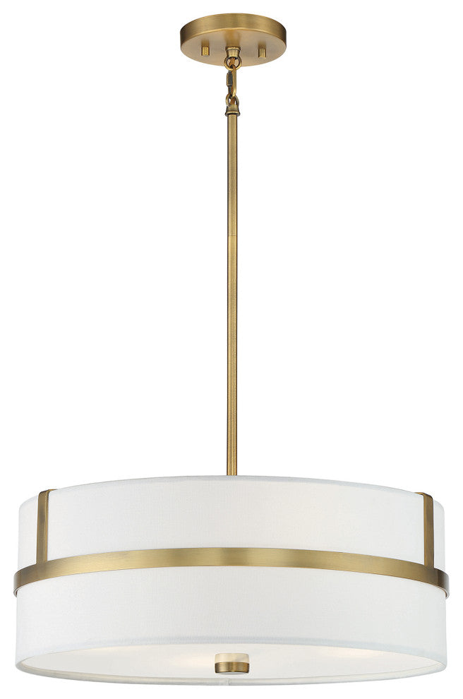 4-Light Pendant, Matte Black, Natural Brass