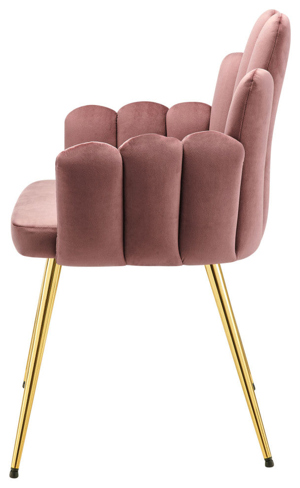 Dining Chair, Set of 2, Pink Gold, Velvet, Modern Cafe Bistro Hospitality