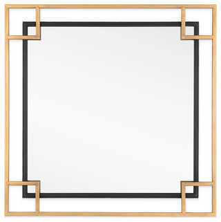 Mavis 22" Square Metal Gold and Black Wall Mirror