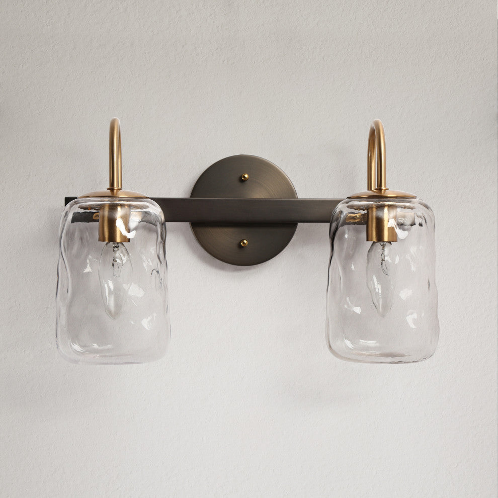 LNC Matte Black and Polished Gold Mason Jar Modern Wall Sconces, 2 Lights