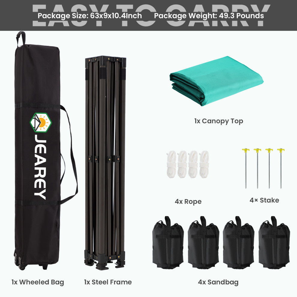 JEAREY Pop Up Canopy Tent, Outdoor Canopy, 4 Sand Bags, Peacock Blue, 10x10ft