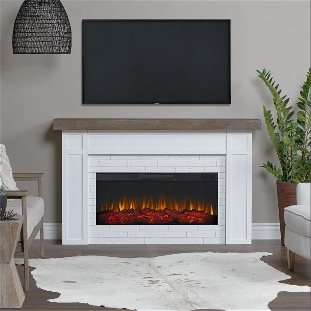 Real Flame Cravenhall Solid Wood and Glass Landscape Electric Fireplace in White
