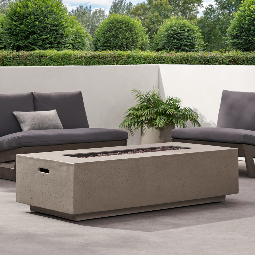 Hearth Outdoor 50,000 BTU Rectangular Fire Pit, No Tank Holder, Light Gray, Lig