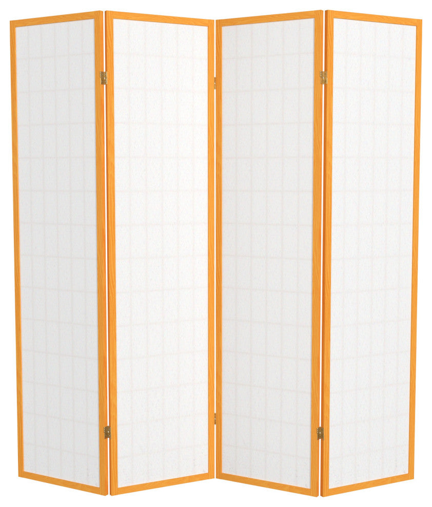 6' Tall Window Pane Shoji Screen, Honey, 4 Panels