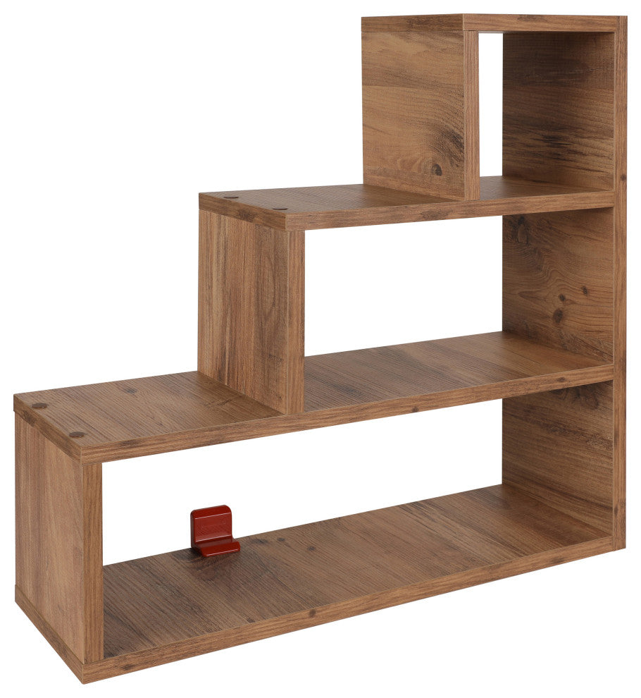 Benzara UPT-272769 3 Tier Wood Floating Wall Mount Shelf, Natural Brown