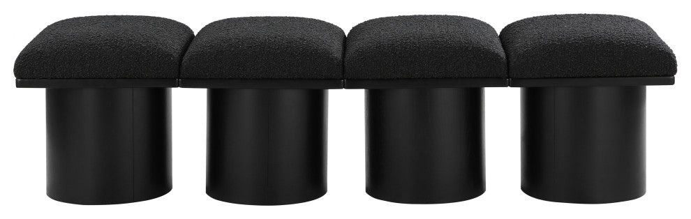 Pavilion Boucle Fabric Upholstered 4-Piece Modular Bench, Black, Black Finish