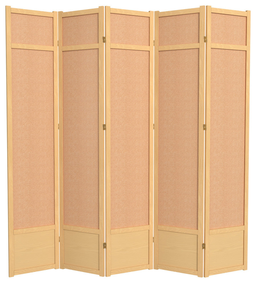 7' Tall Jute Shoji Screen, 5 Panel, Natural