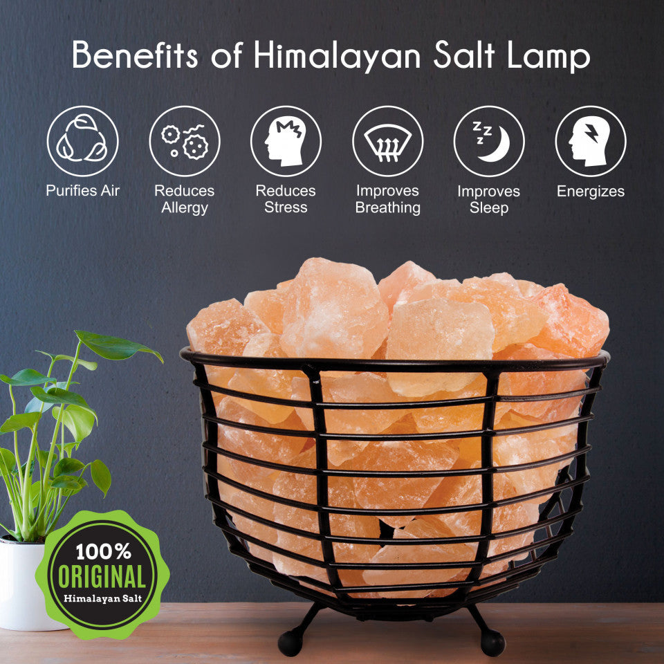 Himalayan Natural Salt Air Purifying Bowl Style Mesh Basket Lamp