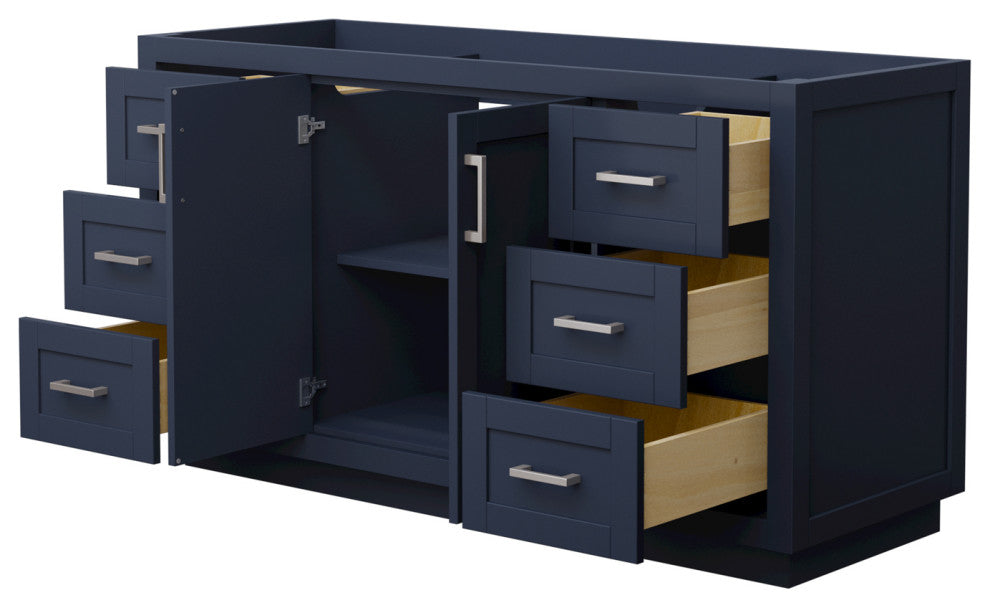 Miranda 60" Dark Blue Single Vanity, No Top, No Sink, Nickel Trim