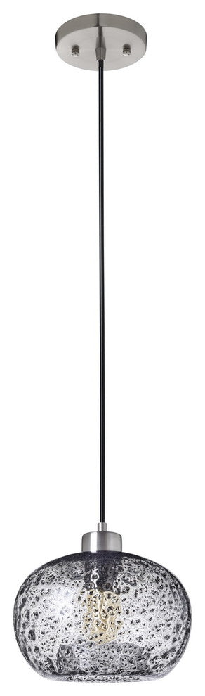 Mini Pendant Light Handblown, Clear, 6"x9", Brushed Nickel