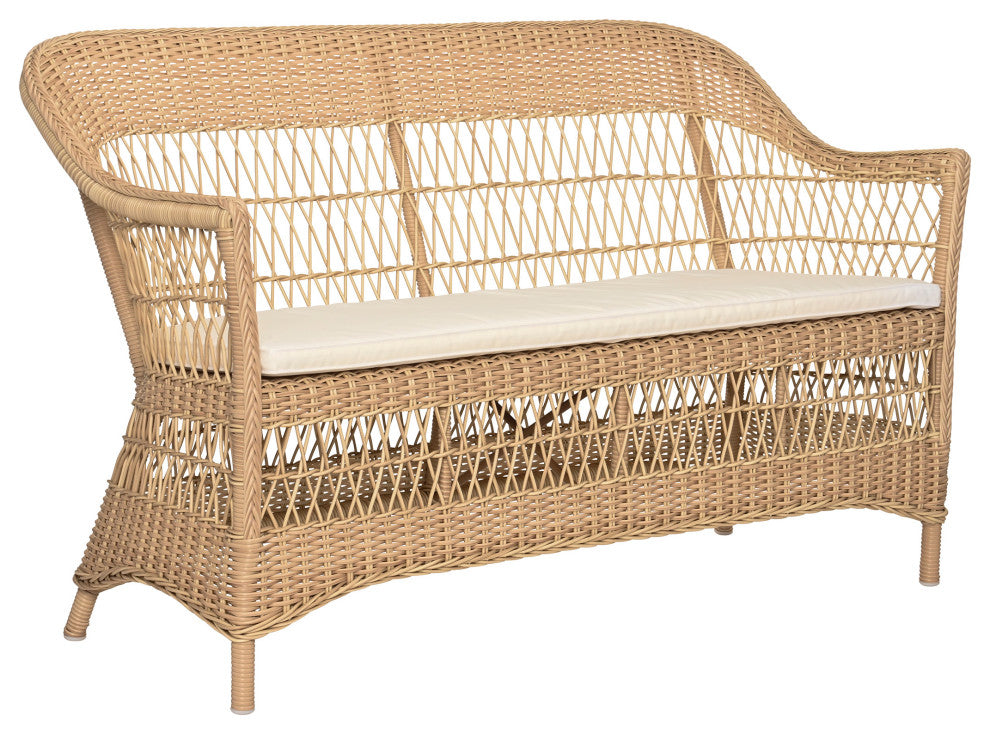 Charlot 2-Seater Sofa With Cushion, Natural Finish, Snow White Upholstery