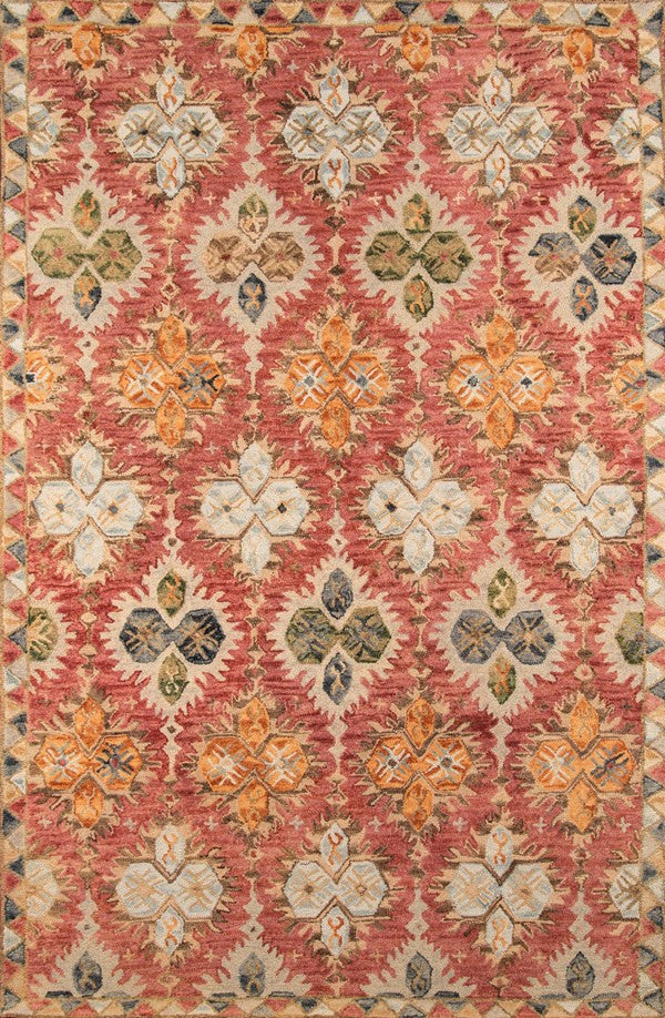 Momeni Tangier Tan17 Damask Rug, Red, 2'3"x8'0" Runner