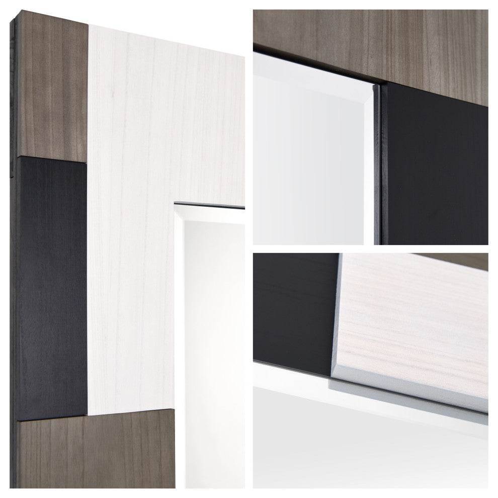 "Geometric Blocks" Hand Made Solid Paulownia Wood Beveled Leaner Mirror, 80"x40"