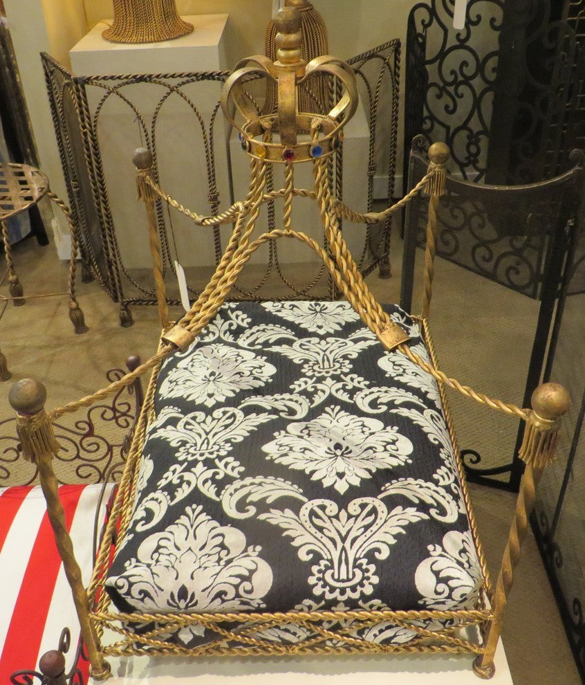 Jeweled Crown Gold Iron Dog Bed, Pet Canopy Metal Royal