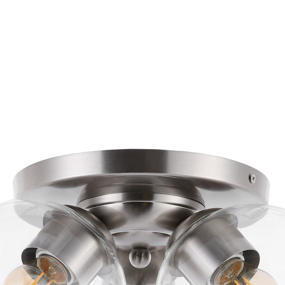 Iris 11.5" 3-Light Farmhouse Rustic Iron/Glass LED Semi Flush Mount, Nickel