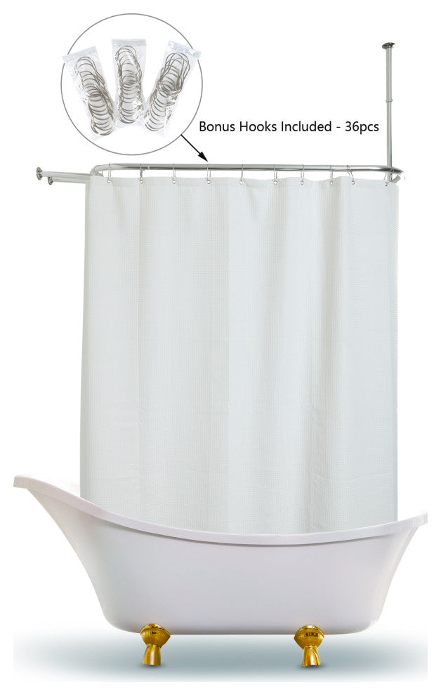 Utopia Alley Waffle Weave Shower Curtain With 36 Hooks Set, 180 x 70 inch , White