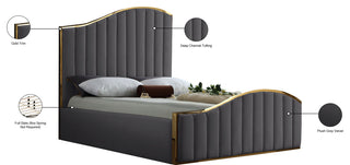 Jolie Black Velvet King Bed, Gray, Queen