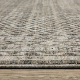 Callum Diamond Panel Grey/Beige Fringe Edge Rug 9'10" x 12'10"
