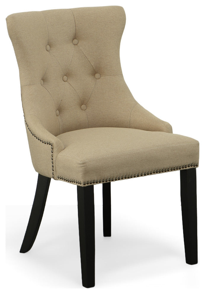 Megan Tufted Chair With Nailhead Trim, Linen/Espresso