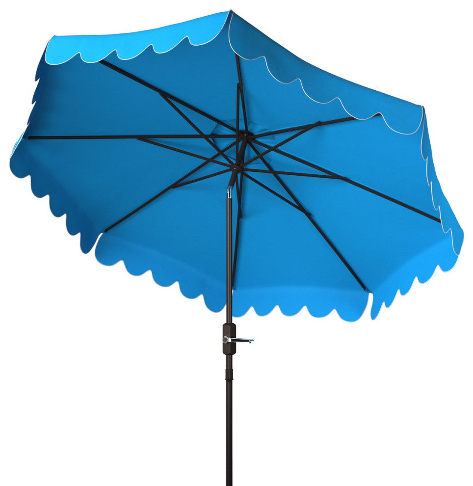 Safavieh Venice Scallop 9' Crank Outdoor Push Button Tilt Umbrella Pacific Blue