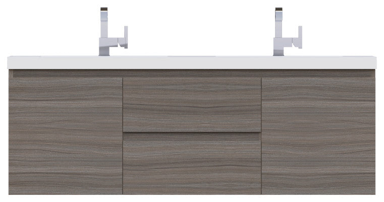 Paterno 60" Double Wall Mounted Bathroom Vanity, Gray