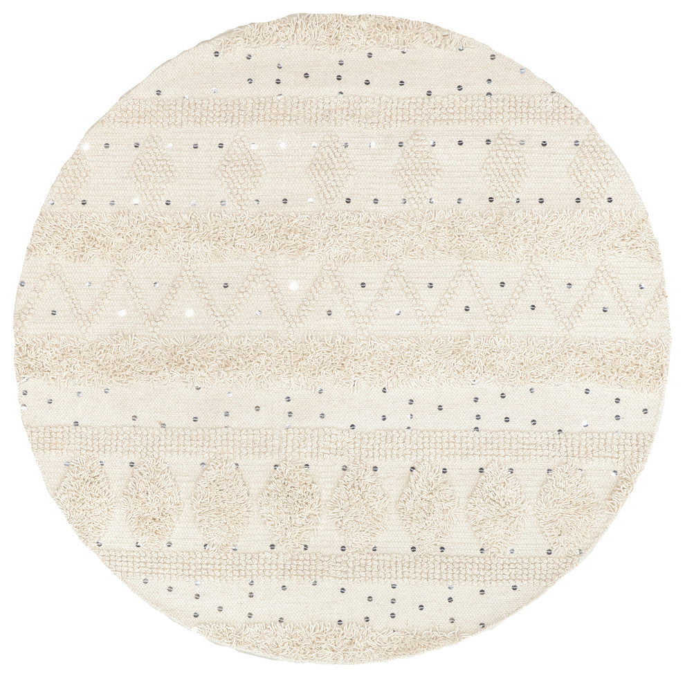 Chandy Textured Wool Area Rug, Cream 5'