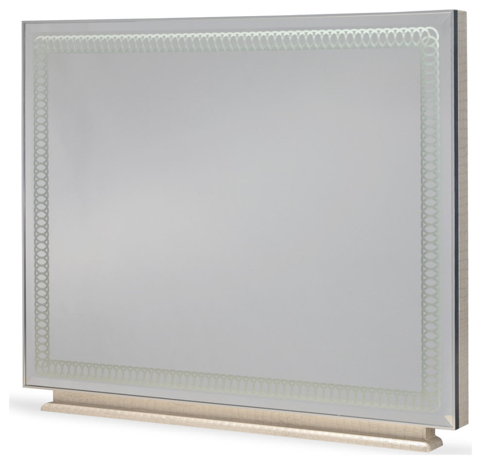 Hollywood Swank Upholstered Dresser with Mirror, Crystal Croc