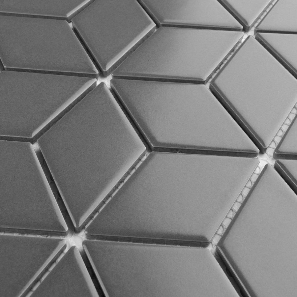 Metro Rhombus Mosaic Floor and Wall Tile, Matte Grey