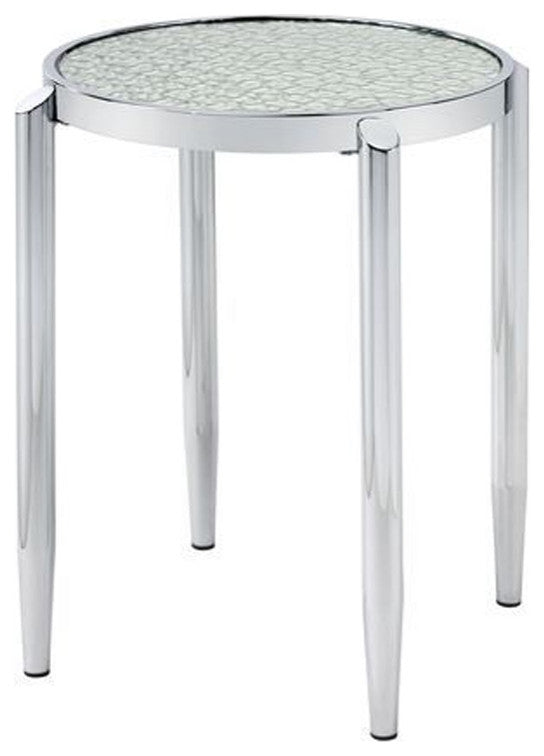 Benzara BM262117 End Table With Tubular Rounded Legs & Frosted Glass Top, Silver