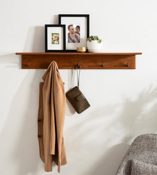 Alta Floating Wood Shelf with 5 Posts, Walnut Brown, 36x5x5