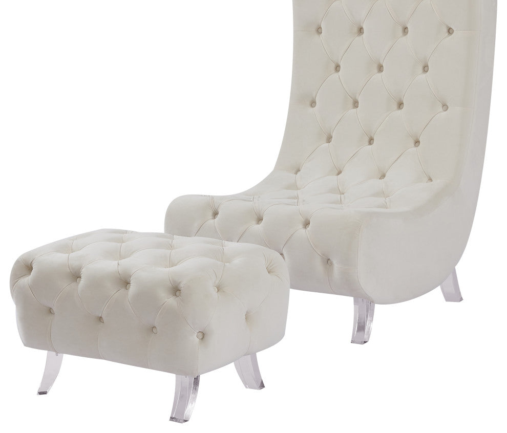 Crescent Velvet Upholstered Ottoman, Cream
