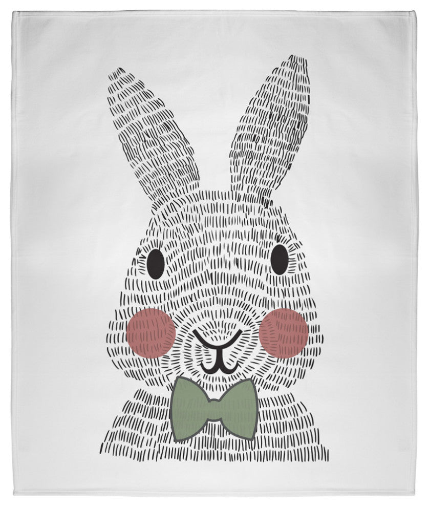 60 x 80 in Bow-tie Easter Bunny Throw Blanket, Laurel Tree Green