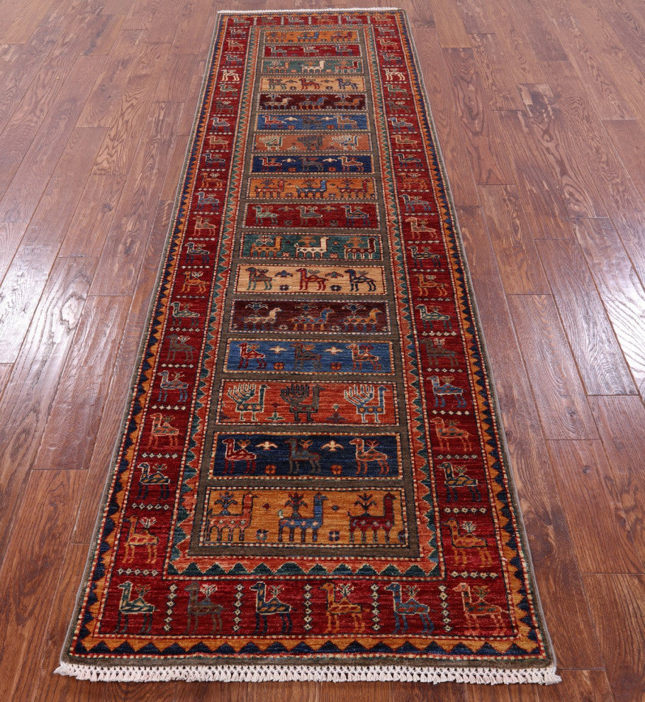 Runner Persian Gabbeh Tribal Hand Knotted Wool Rug 2' 10" X 9' 7" Q9961