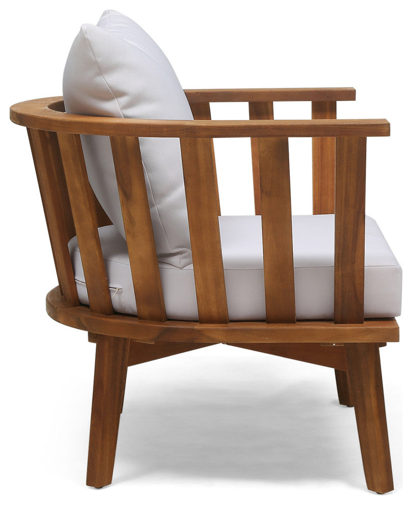 Dean Outdoor Wooden Club Chair With Cushions, Set of 2