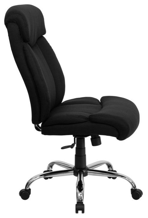 Plush Office Chair, Cushioned Seat & Built In Lumbar Support, Black Fabric