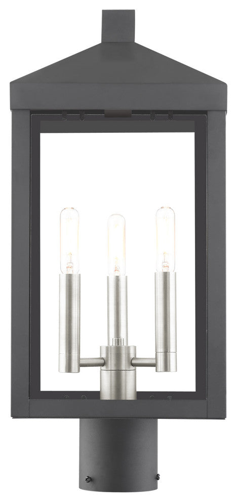 Nyack 3 Light Black/Brushed Nickel Cluster Medium Outdoor Post Top Lantern
